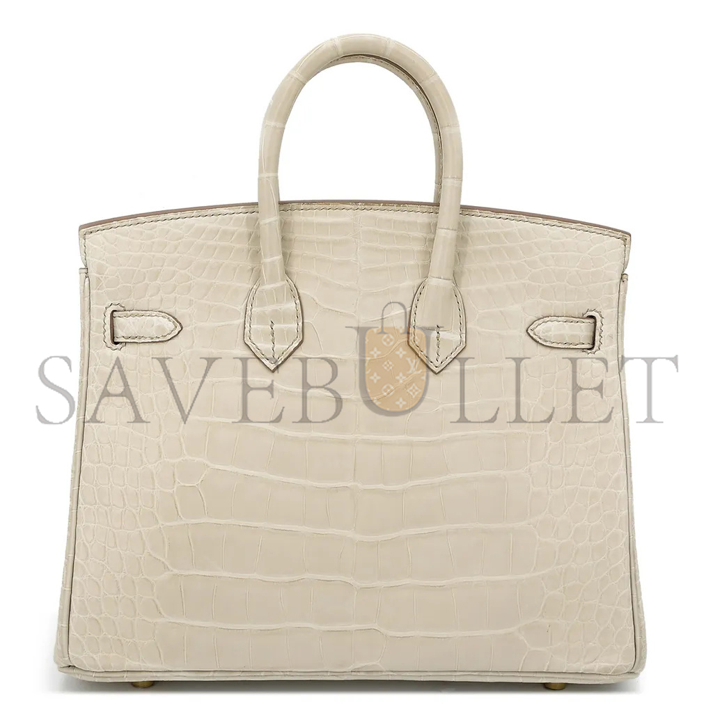 H**mes master birkin 25 crocodile leather glacier white gold buckle h041354ck29 (25*20*13cm)